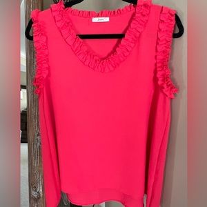 V- Neck Sleeveless Blouse w/ Ruffle Detail
